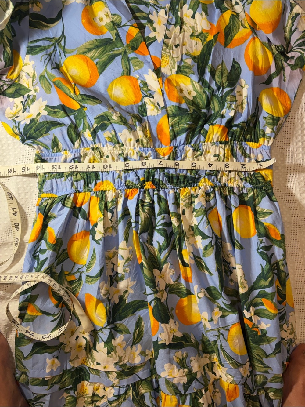 Anthropologie Blue Lemon-Print Button midi dress - Picture 10 of 12